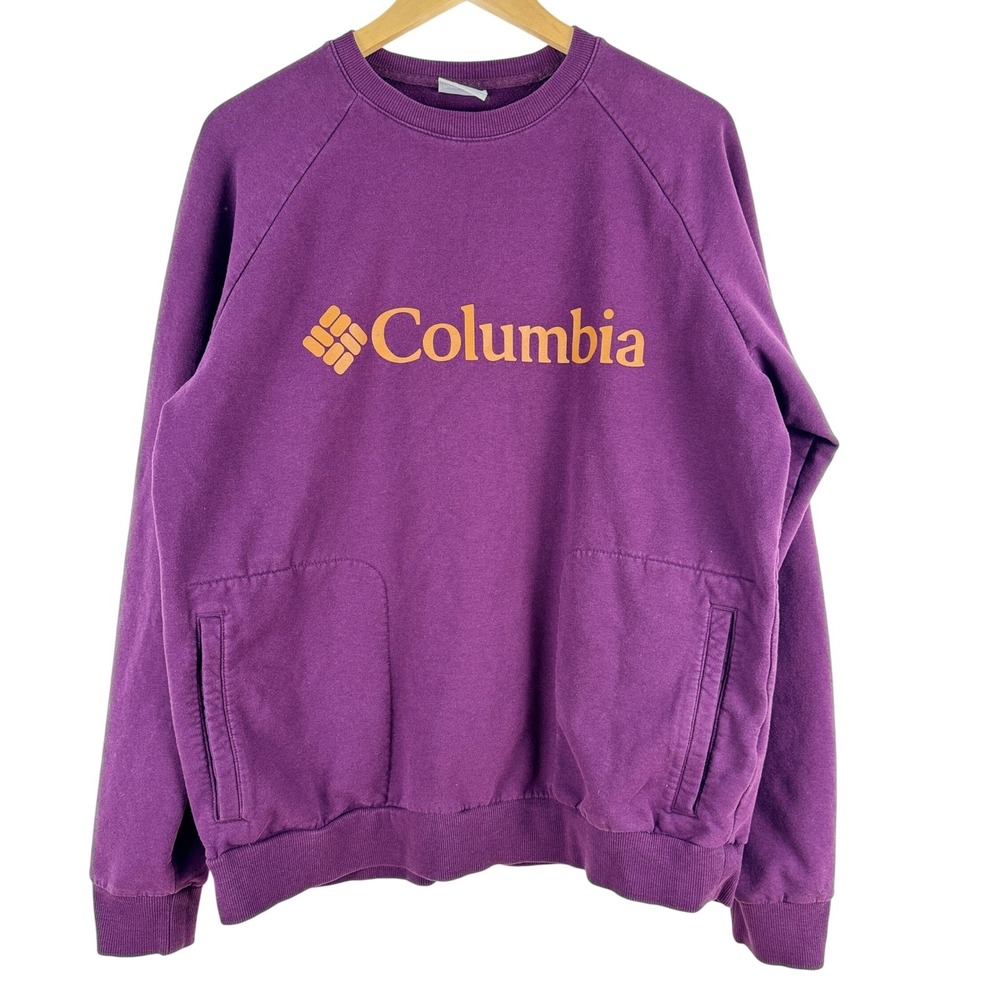 Columbia Sportswear Crewneck Sweatshirt Purple‎ Orange Logo Pockets Women's L